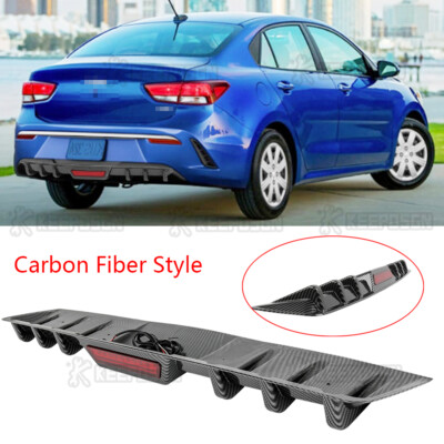 Kia Rio Rear Diffuser Carbon Fiber Rear Diffuser Bumper Spoiler Lip w/LED Light Body Kit For ...