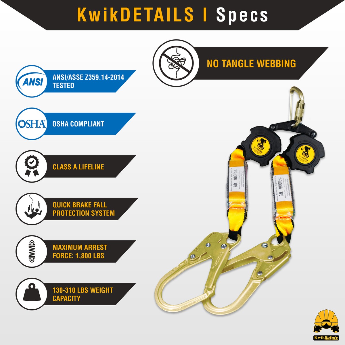 KwikSafety 10FT COBRA Web SRL – Single-Leg Self Retracting Lifeline For Fall Protection – KSCOBRA-10