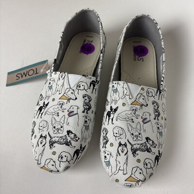TOMS Office Dogs Canvas Shoes - Women's Size 8.5 Belmont White slip on shoes New