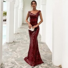 Off Shoulder Sequin Evening Dress for PROM, CHRISTMAS Party - Wine Red