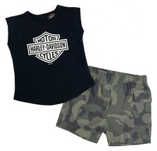Harley-Davidson Baby Girls' 2 Piece Infant B S Muscle Tee Camo Short Set