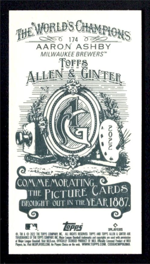 AARON ASHBY 2022 Topps Allen & Ginter Rookie A&G Back Mini Card RC SP Parallel - Image 2 of 2