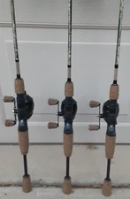 LOT OF 3 PROFISHIENCY CAMO SPINCAST MICRO REEL 6-FOOT / 2-PIECE ROD  MED HEAVY