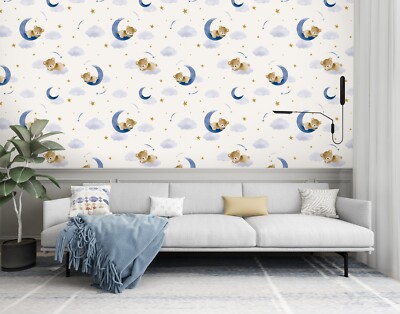 3D Moon Stars Bear G3627 Wallpaper Wall Murals Removable Self-adhesive Honey