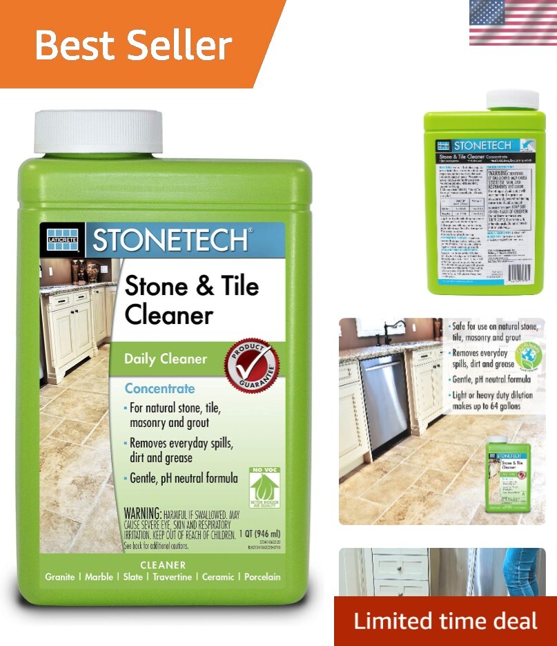 Neutral pH Stone Tile Cleaner Liquid 32oz Safe for Natural Stone & Grout
