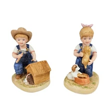 Vtg HOMCO Denim Days Puppy Love 2 pc Set #1503 1985 Home Interiors Debbie Danny