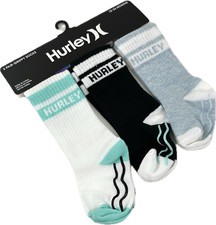 Hurley Baby 3 Pk Multicolor High Crew Cotton Stripe Grippy Sock Set Sz 12-24 MO