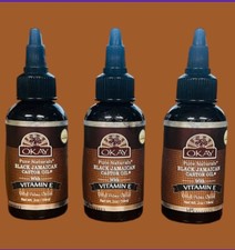 Okay Pure Naturals 100 Pure Black Jamaican Castor Oil Vitamin E -3 Bottles -2oz