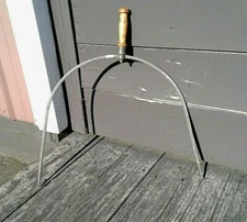 Antique Primitive Steel Cheese Wheel Cutter Slicer with Wooden Handle 