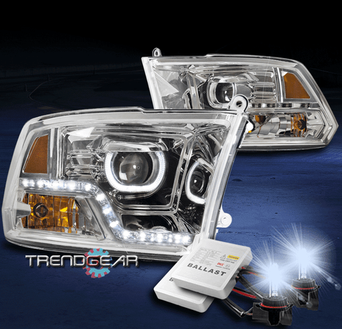 FOR 2009-2018 DODGE RAM HALO LED CHROME PROJECTOR HEADLIGHTS LAMP W/8K XENON HID - Picture 1 of 4