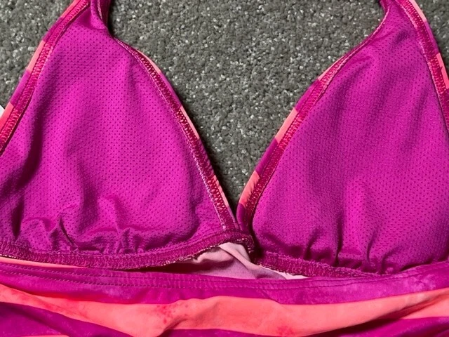 Топ танкини женский Oakley XS в полоску с бретелью через шею пряжка розовый фиолетовый - Изображение 3 из 4