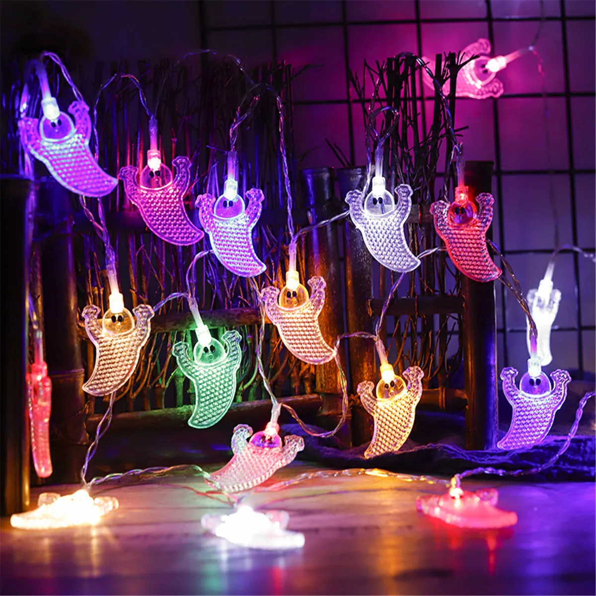 20 LEDs Multicolor Ghost Halloween Decorations String Lights Battery Powere GN