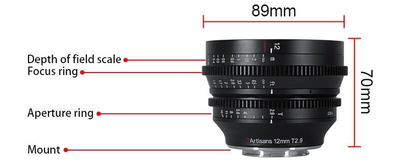7artisans 2.9/12mm T Nero Per L-Mount APS-C Obiettivo Cinema
