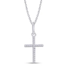Cross Pendant 18" Necklace 10K White Gold Lab Grown Diamond