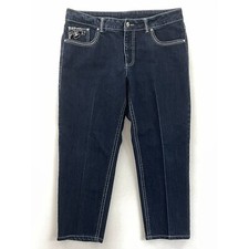Faded Glory Womens Capri Jeans Blue Stretch Embellished Dark Wash Mid Rise 16A