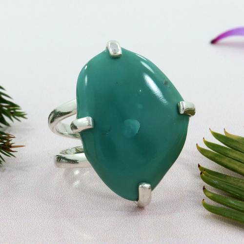 Bague Ovale En Cuivre Bleu Pierre Précieuse Turquoise, Bijoux Fins