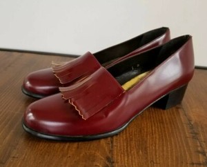 red fringe block heels