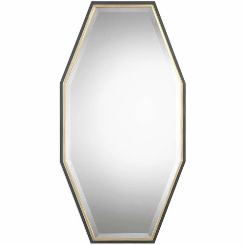 UTTERMOST 9258 SAVION OCTAGON WALL MIRROR DARK CHARCOAL INNER METALLIC GOLD LEAF - Picture 1 of 5