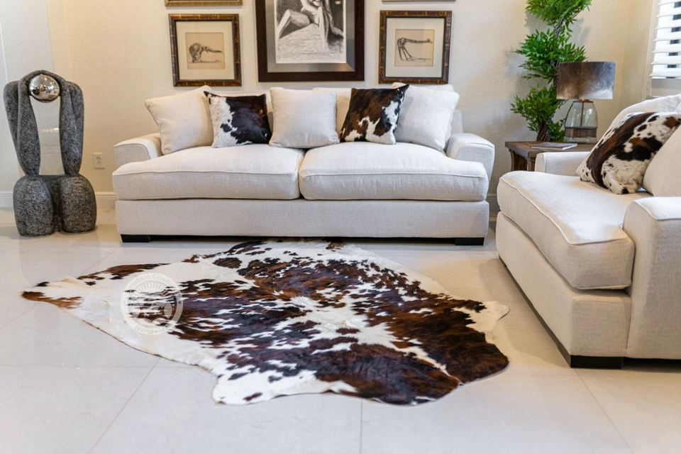 Real Cowhide Rug Brindle Tricolor 6 x 7-8' - Image 2 of 4