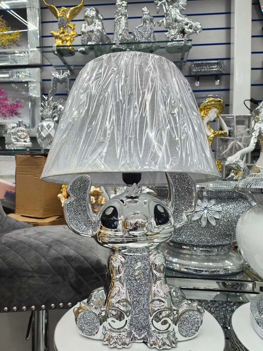 Bling Crushed Diamond Silver Stitch Table Lamp with Shade Ceramic Base  Silver