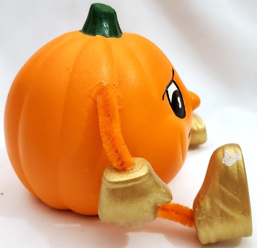 Homemade ceramic PUMPKIN NOGGIN jack o lantern w/sad face Halloween fall decor - Picture 4 of 8