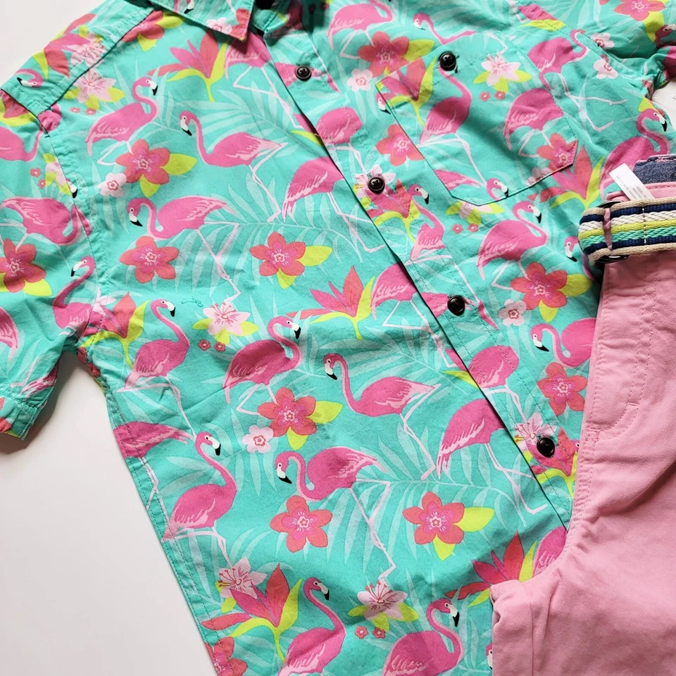 Conjunto Pantalones Cortos Gymboree Boys Tropical Paradise Talla 12 Verde Flamenco Rosa Nuevo con Etiquetas  Foto 3 de 4