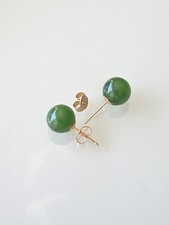 14k Gold long post top qualit vintage Chinese Jade round ball stud earring 8.8mm