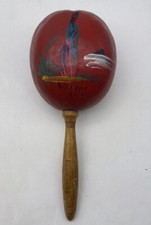 Vintage Hand Painted Mexican Maraca Shaker Music Mexico 10" Red