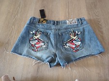 Ed Hardy Swallow Denim Shorts With Born Free Painted Pockets. New With Tags - 30