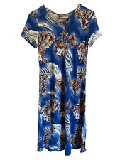 Hilo Hattie XS Blue Hawaiian Tropical Dress Short Sleeve Midi Length