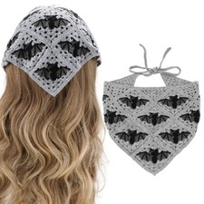 BQSAZHYJ Gothic Crochet Headbands Bat Pattern Bandana for Women, Cotton Grey