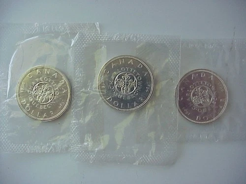 Lot of 3 BU 1964 Canada Silver Dollars