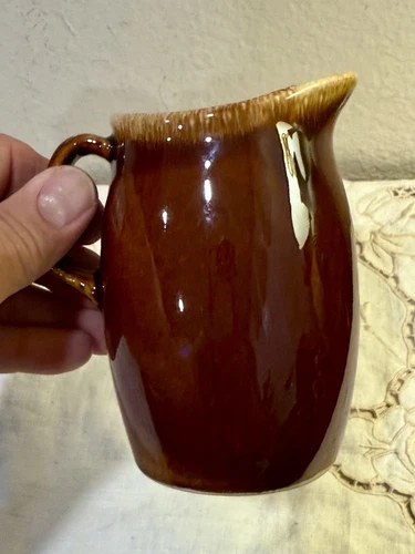 Vintage Hull Oven Proof Brown Drip Glaze Creamer Pitcher 8 fl oz ~ USA