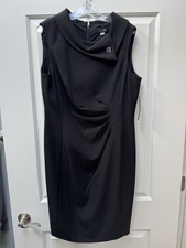 NWT Tahari Arthur S Levine Black Sleeveless Sheath Dress Size 16 Asymmetric Neck