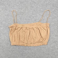Reformation Camisole Womens M Beige Ribbed Ruffle Hem Spaghetti Strap Tank