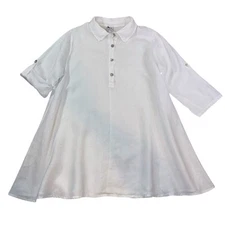 MATCH POINT USA Linen Tunic Top Lagenlook White Button Down Womens MD Beachy