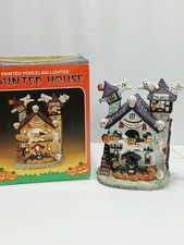 Vtg 1994 Porcelain Hand Painted Lighted Halloween Haunted House - by Four Star