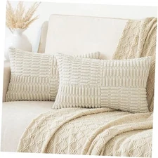  Lumbar Pillow Covers 12x20 Inch, Pack of 2 Fluffy 20" x 12" (Pack of 2) Cream