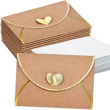 30 Pcs Mini Envelopes With Gold Heart Shaped Clasp, Mini Envelopes With Blank Ca