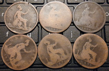 6x Victorian Bun/Young Head One Penny Coins 1862,1865,1870,1875,1876H,1878 re207