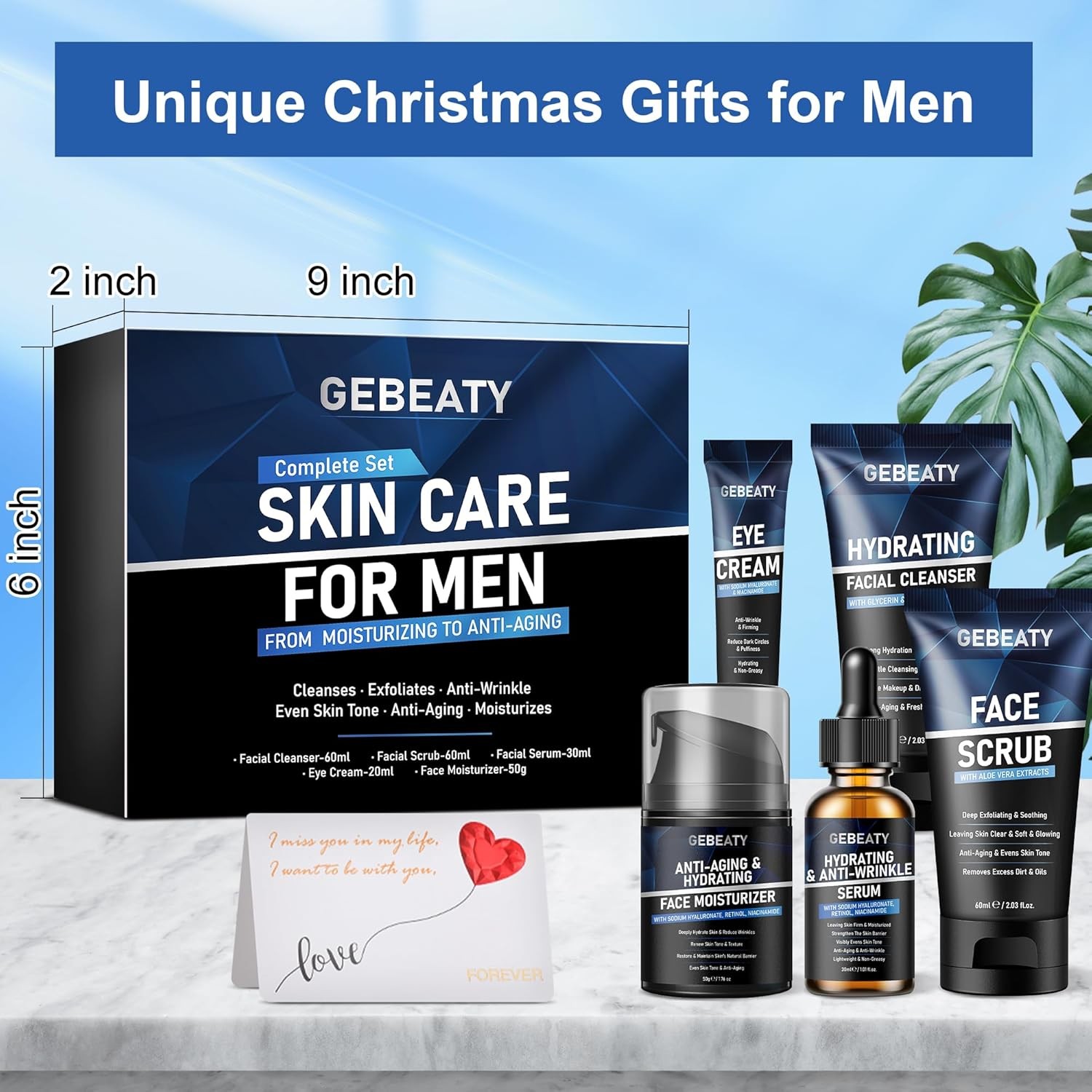 Mens Skin Care Kit,Skin for Men,Deep Hydrate,Moisturize,Firm 5 Piece Set 