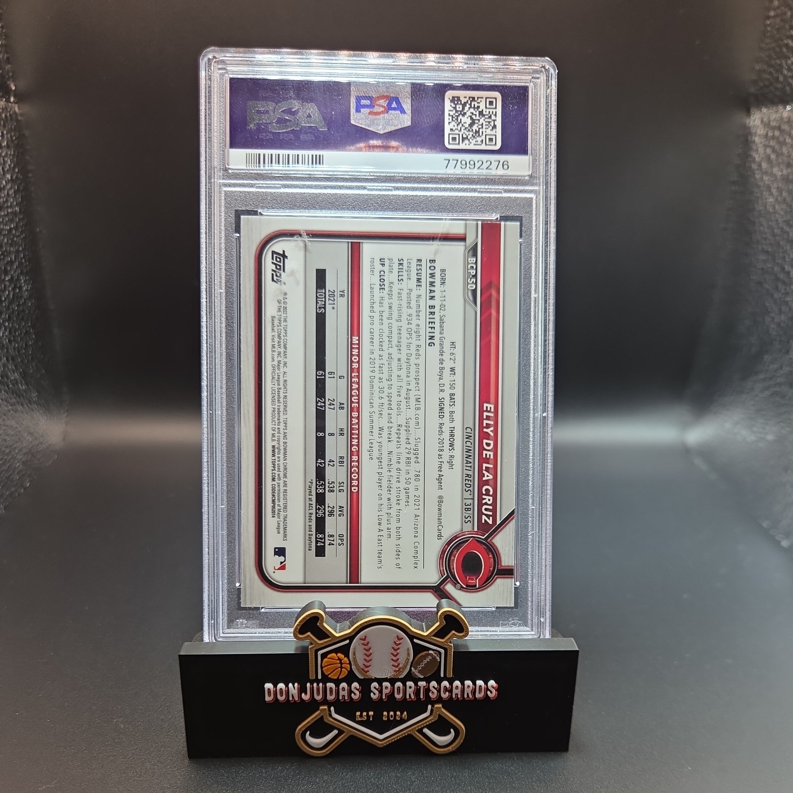 2022 BOWMAN MEGA BOX ELLY DE LA CRUZ #BCP-50 MOJO REFRACTOR REDS PSA 10 view 2