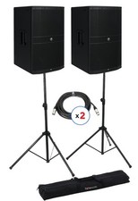 Mackie DRM212 1600W 12 inch Powered Speaker Pair Stand Bundle