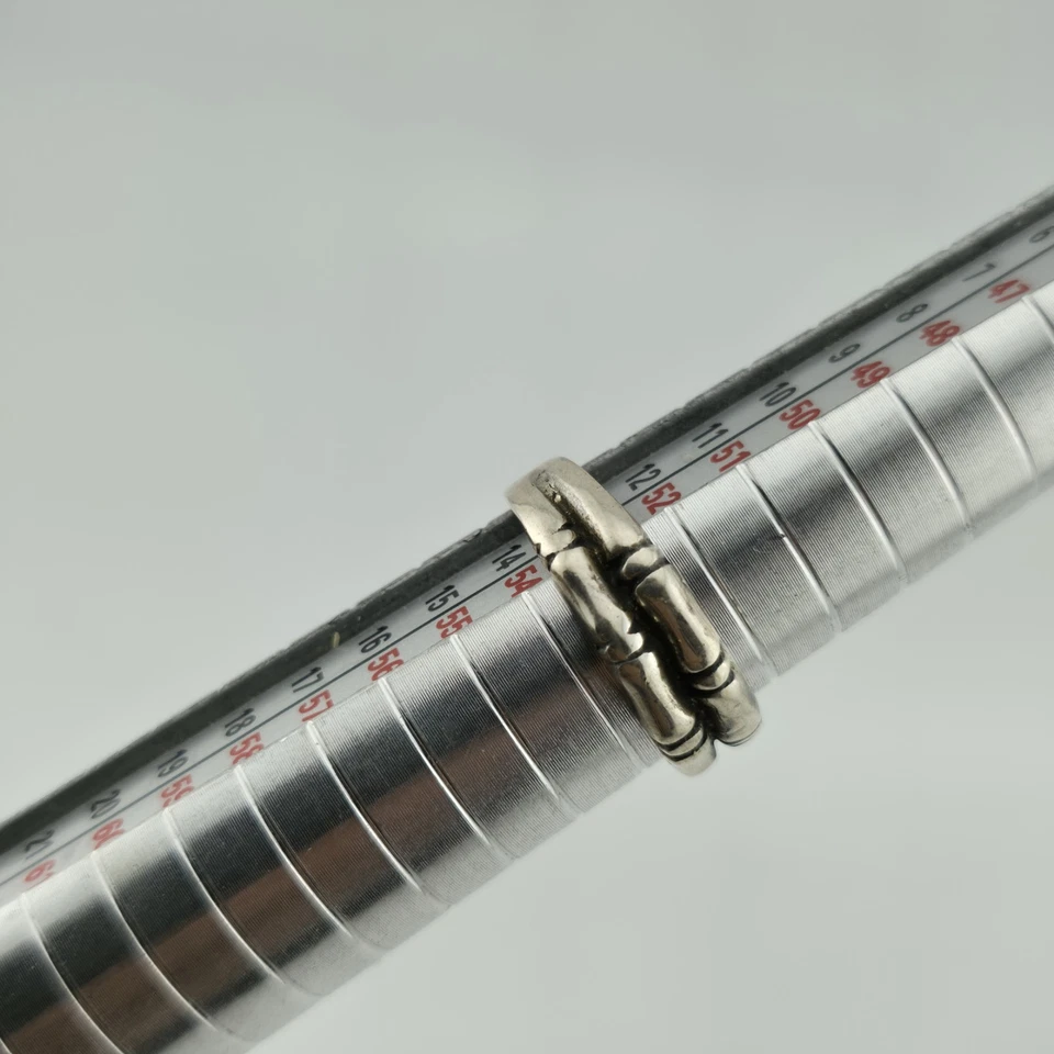 Anillo con textura de bambú de hueso 925 joyería de plata de ley firmado MD talla 6,5 Foto 3 de 4