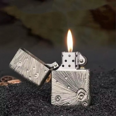 ZORRO 902 Classic Kerosene Lighter   Carved White Copper, Flint Wheel, Windproof