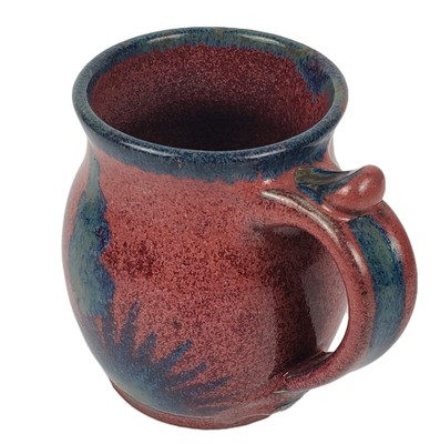 Studio Art Pottery Coffee Mug Hand Thrown Deep Red and Blue Glaze Signed Galvan