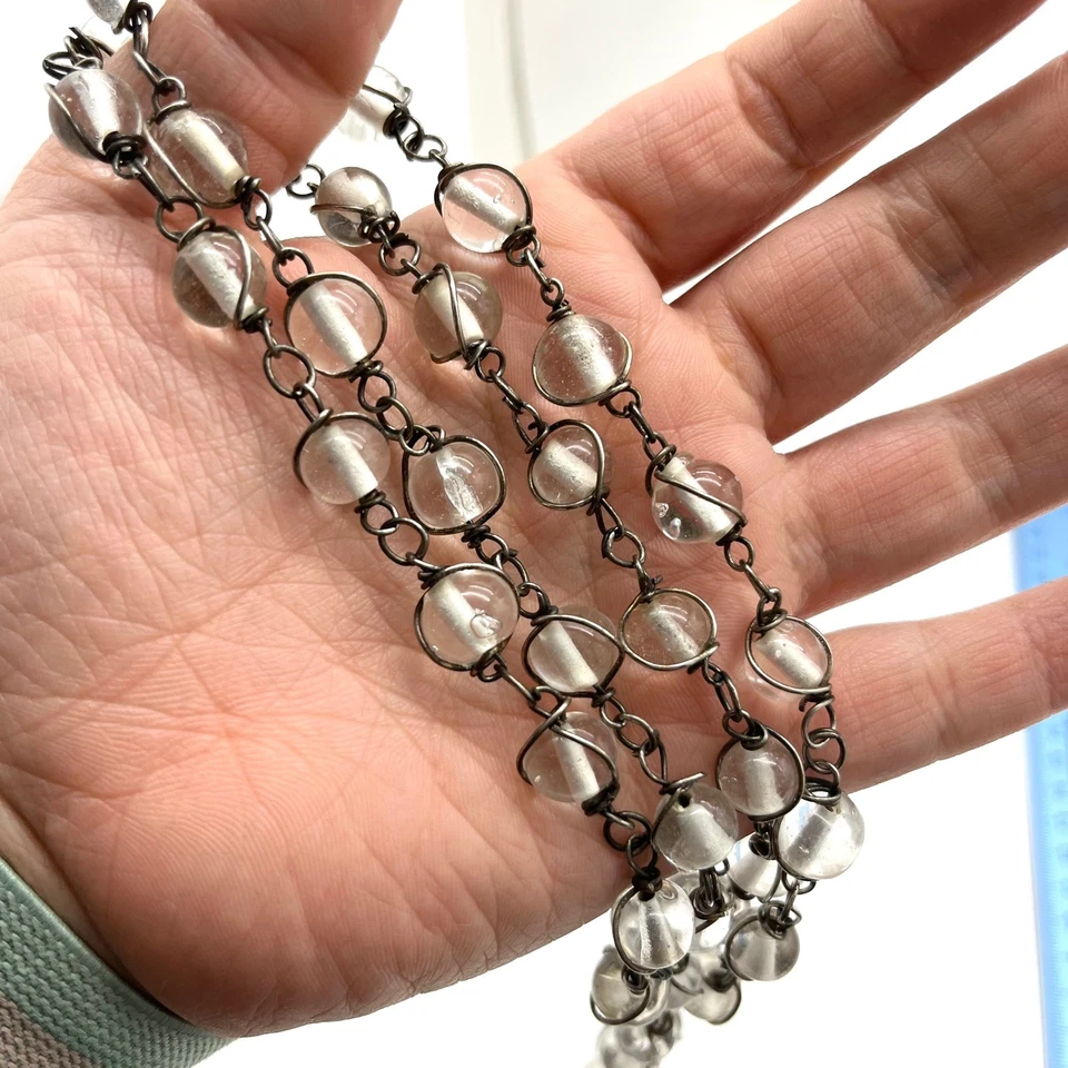 Ожерелье из бисера длинное многослойное ожерелье винтажные прозрачные стеклянные бусины - Изображение 2 из 4