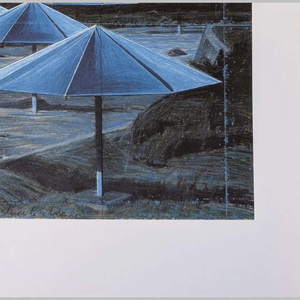 Christo The Umbrellas Blau Offsetdruck gerahmt - Bild 4 von 4