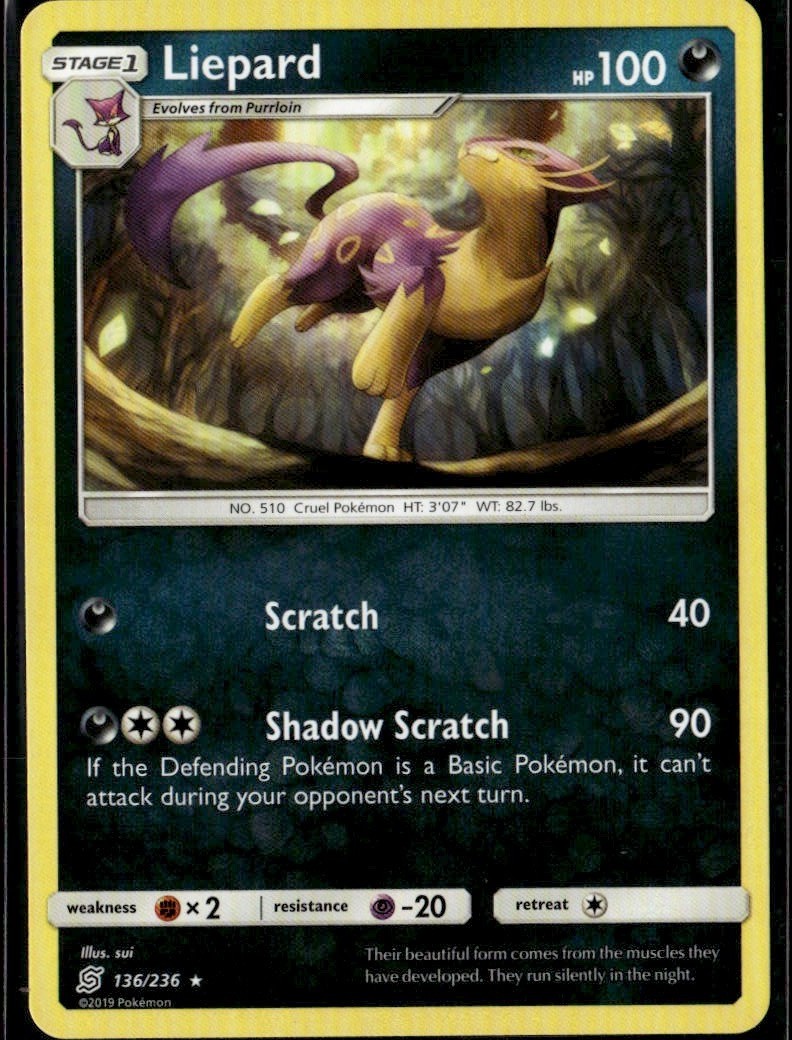 Liepard Rare SM Unified Minds 136/236 Darkness Pokemon Card