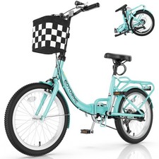 EOYOBIKE 20in Folding Bike 7-Speed Step-Through Compact Bicycle w/ Basket